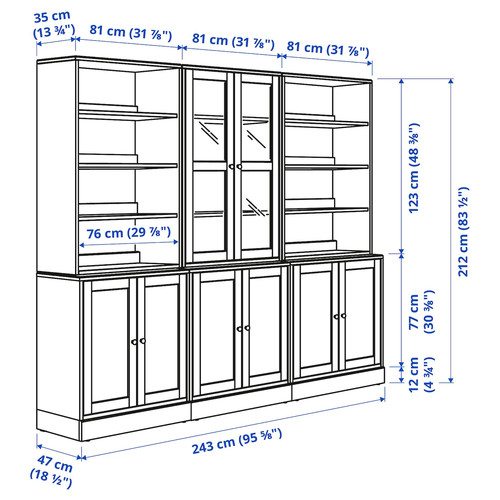 HAVSTA Storage combination w glass doors, grey-beige, 243x47x212 cm