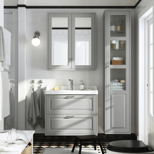 TÄNNFORSEN Mirror cabinet with doors, light grey, 80x15x95 cm