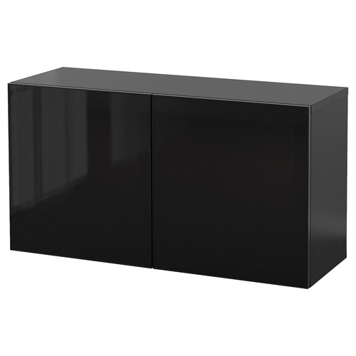 BESTÅ Wall-mounted cabinet combination, black-brown Glassvik/black smoked glass, 120x42x64 cm