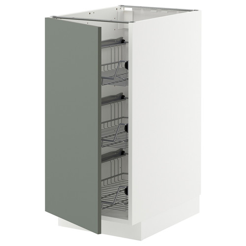 METOD Base cabinet with wire baskets, white/Nickebo matt grey-green, 40x60 cm