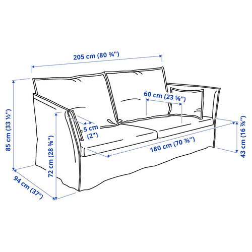 BACKSÄLEN 3-seat sofa, Hallarp grey