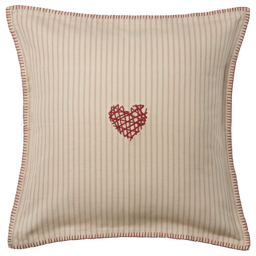 MÄVINN Cushion cover, beige red/heart, 50x50 cm