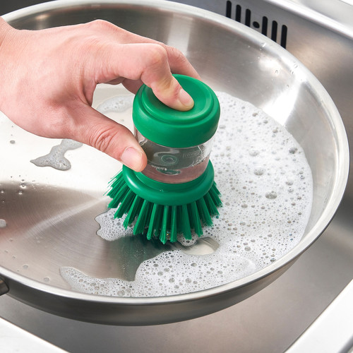 VIDEVECKMAL Dish-washing brush with dispenser, bright green