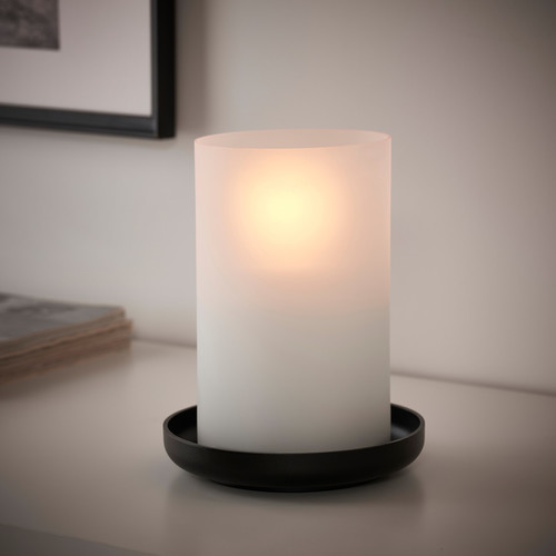 HEDERVÄRD Lantern, frosted glass/black, 22 cm