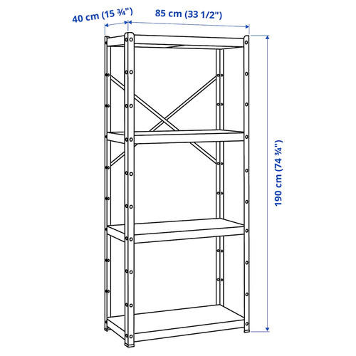 BROR Shelving unit, grey-green/pine plywood, 85x40x190 cm