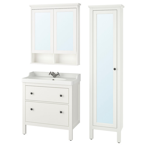 HEMNES / RÄTTVIKEN Bathroom furniture, set of 5, white, Runskär tap, 82 cm