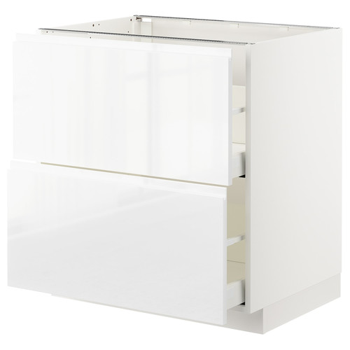 METOD / MAXIMERA Base cb 2 fronts/2 high drawers, white/Voxtorp high-gloss/white, 80x60 cm