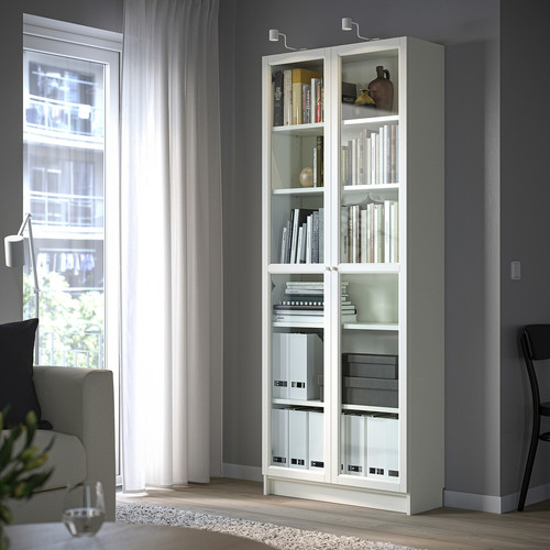 BILLY / OXBERG Bookcase, white, glass, 80x30x202 cm