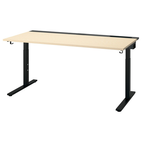 MITTZON Desk, birch veneer/black, 160x80 cm