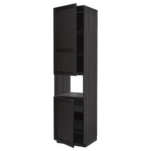 METOD High cab f micro w 2 doors/shelves, black/Lerhyttan black stained, 60x60x240 cm