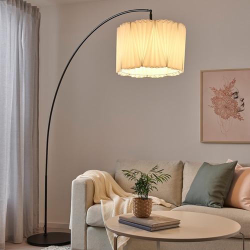 KUNGSHULT / SKAFTET Floor lamp, arched, white/black