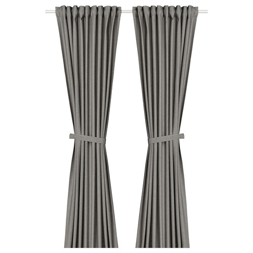 LENDA Curtains with tie-backs, 1 pair, dark grey, 140x300 cm