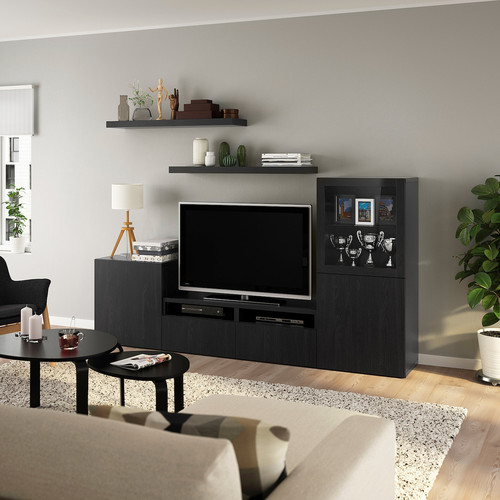 BESTÅ / LACK TV storage combination, black-brown, 240x42x129 cm