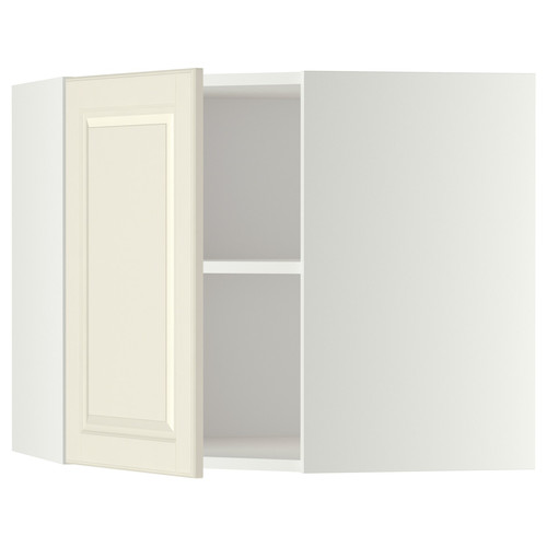 METOD Corner wall cabinet with shelves, white/Bodbyn off-white, 68x60 cm