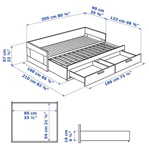 BRIMNES Day-bed w 2 drawers/2 mattresses, white/Vannareid firm, 80x200 cm