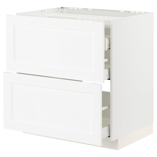 METOD / MAXIMERA Base cab f hob/2 fronts/3 drawers, white Enköping/white wood effect, 80x60 cm