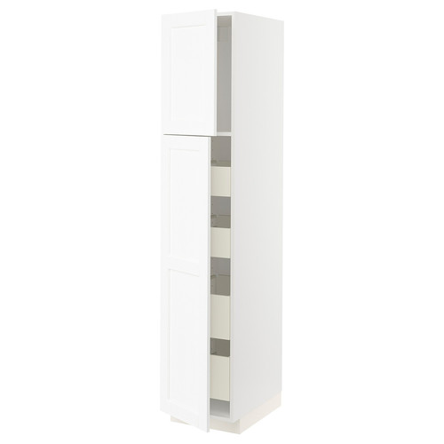 METOD / MAXIMERA Hi cab w 2 doors/4 drawers, white Enköping/white wood effect, 40x60x200 cm