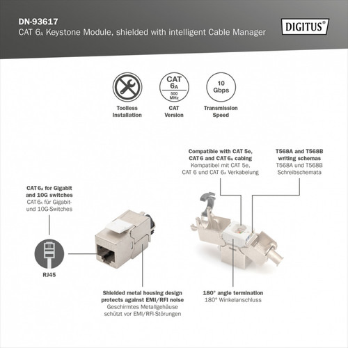 Digitus Professional Module Keystone RJ45 (8P8C) cat. 6A STP, LSA, tool-free, shielded