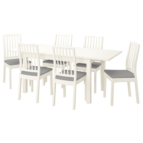 LANEBERG / EKEDALEN Table and 6 chairs, white white/Ramna light grey, 130/190x80 cm