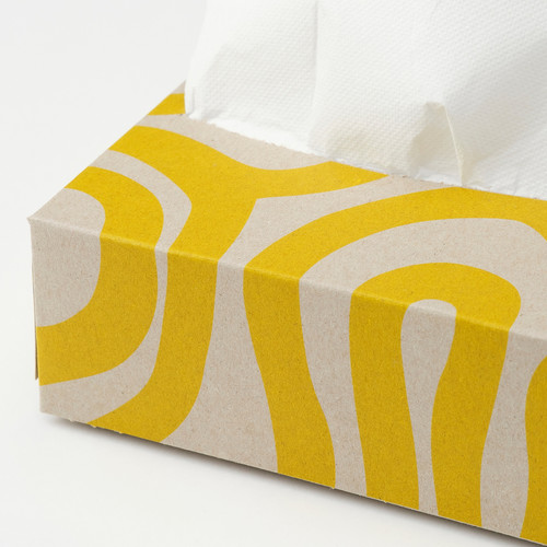 GROPLÖJA Paper napkin, patterned yellow/light brown, 16x32 cm