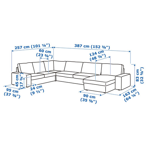 KIVIK Corner sofa, 6-seat w chaise longue, Kelinge grey-turquoise