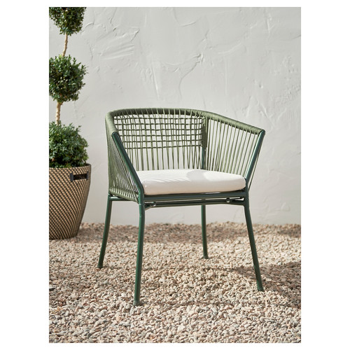 SEGERÖN Outdoor chair with armrests, dark green/Frösön/Duvholmen beige