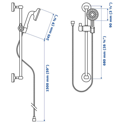 VOXNAN Riser rail with handshower kit, chrome-plated