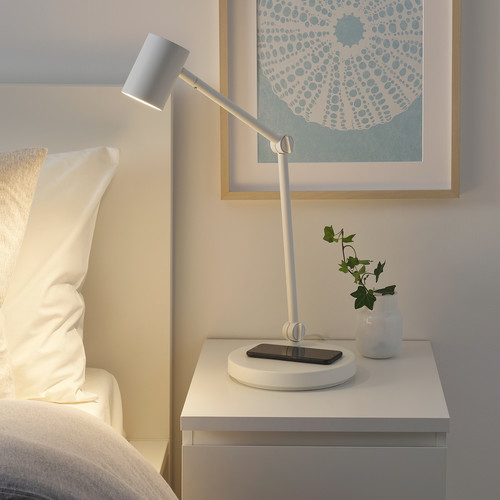 NYMÅNE Work lamp with wireless charging, white