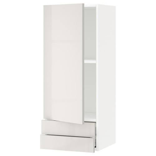 METOD / MAXIMERA Wall cabinet with door/2 drawers, white/Ringhult light grey, 40x100 cm