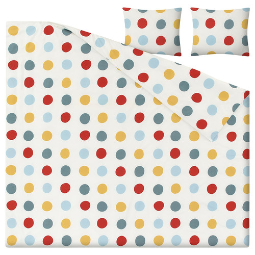 BRUKSVARA Duvet cover and 2 pillowcases, multicolour/dot pattern, 200x200/50x60 cm