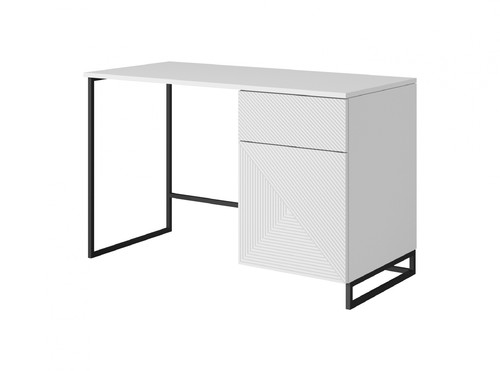 Desk with Drawer Asha 120 cm, matt white, black frame