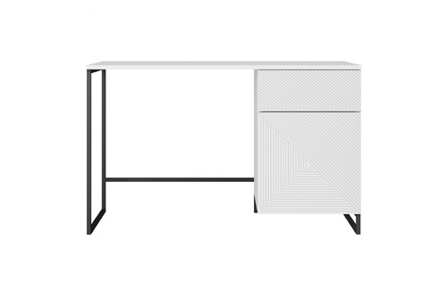 Desk with Drawer Asha 120 cm, matt white, black frame