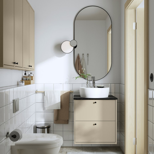 HAVBÄCK / TÖRNVIKEN Wash-stnd w drawers/wash-basin/tap, beige/black marble effect, 62x49x79 cm