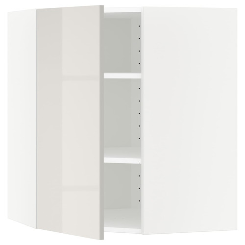 METOD Corner wall cabinet with shelves, white, Ringhult light grey, 68x80 cm