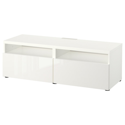 BESTÅ TV bench with drawers, white/Selsviken high-gloss/white, 120x42x39 cm