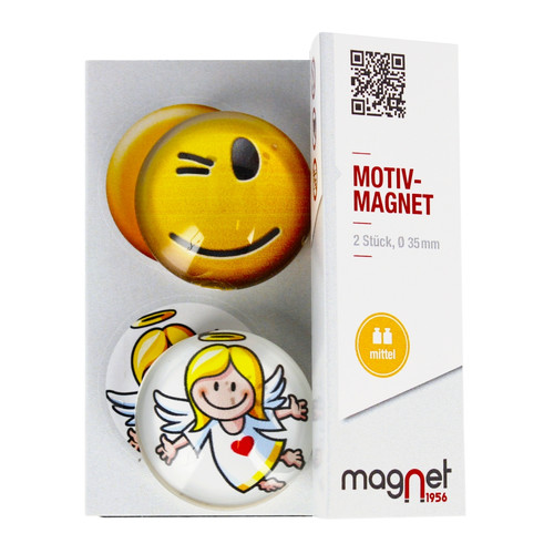 Glass Motiv Magnet 3.5cm 2pcs Smiley/Angel