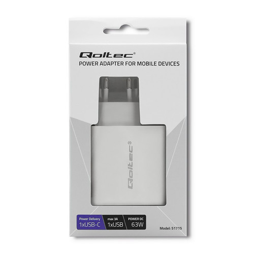 Qoltec Charger 63W 5-20V 1.5-3A USB C