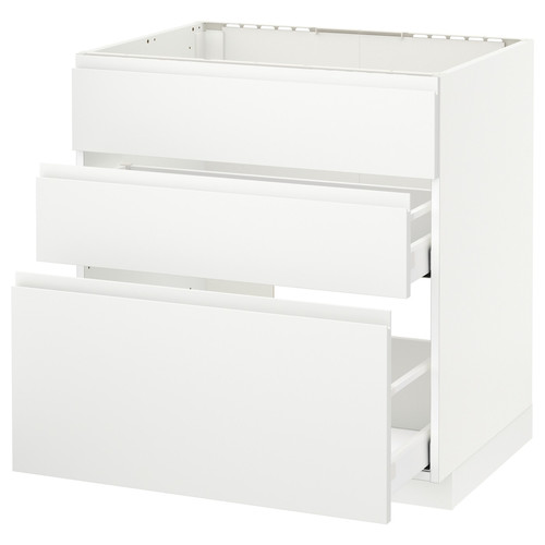 METOD Base cab f sink+3 fronts/2 drawers, white Maximera, Voxtorp white matt white, 80x60x80 cm