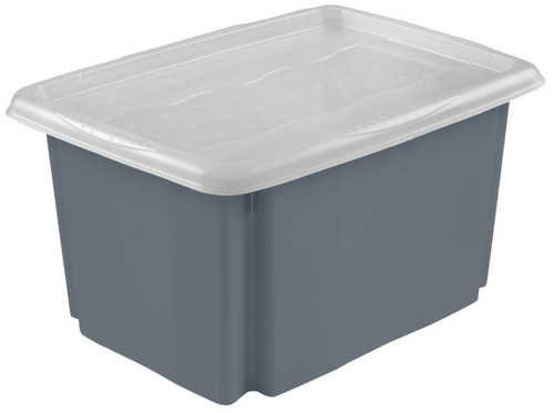 GoodHome Storage Box with Lid Burnham 45 l, grey