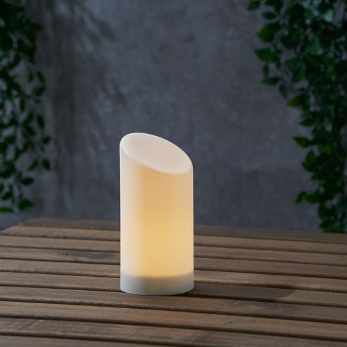 ÄDELLÖVSKOG LED block candle, white/in/outdoor, 16 cm