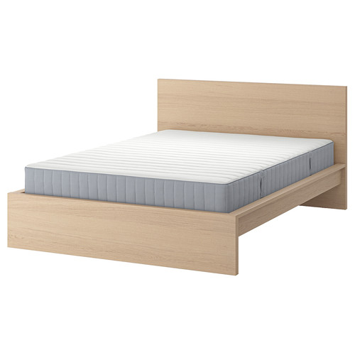 MALM Bed frame with mattress, white stained oak veneer/Valevåg medium firm, 140x200 cm