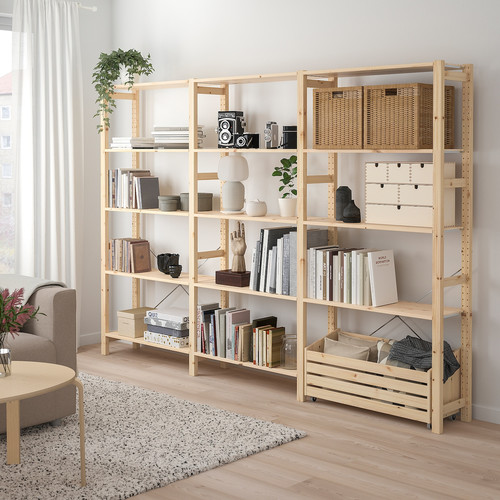 IVAR Shelving unit with storage box, pine, 259x30x179 cm