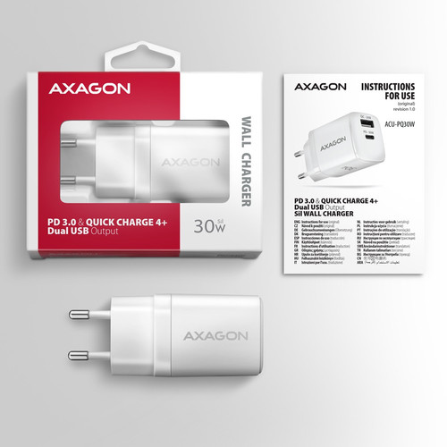 AXAGON Wall Charger EU Plug ACU-PQ30W PD&QC 30W, white