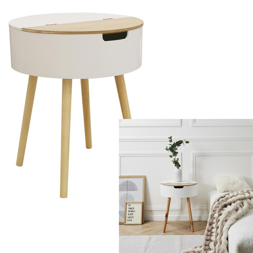 Nightstand Bedside Table Azilal, white/natural