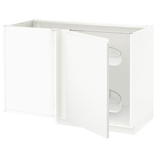 METOD Corner base cab w pull-out fitting, white/Voxtorp matt white, 128x68 cm