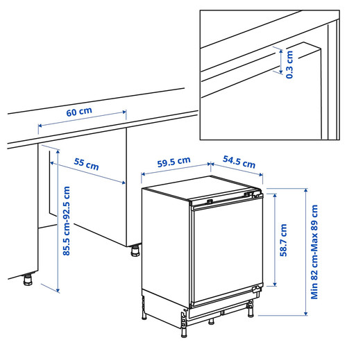 YTTERNÄS Under counter freezer, IKEA 500 integrated, 94 l