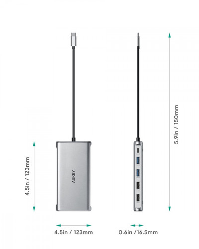 Aukey Hub USB-C 12in1 2xUSB 3.1 2xUSB 2.0 2xHDMI VGA SD microSD USB-C CB-C78