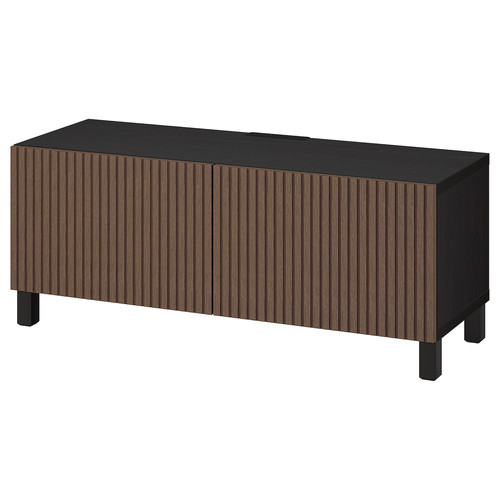 BESTÅ TV bench with doors, black-brown Björköviken/Stubbarp/brown stained oak veneer, 120x42x48 cm