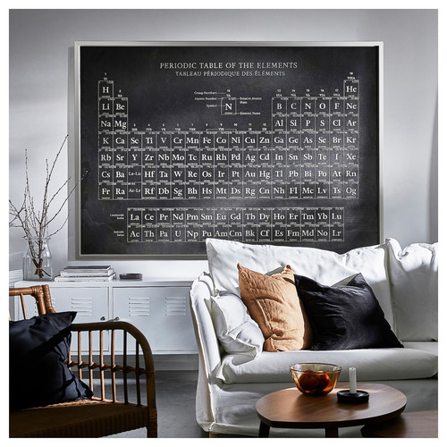 BJÖRKSTA Picture with frame, periodic table/aluminium-colour, 200x140 cm