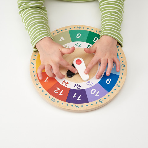 UNDERHÅLLA Educational wooden clock, multicolour, 25 cm